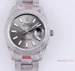 Best Rolex Datejust 41 White Dial Stick Markers Full Diamonds Watch Automatic Replica